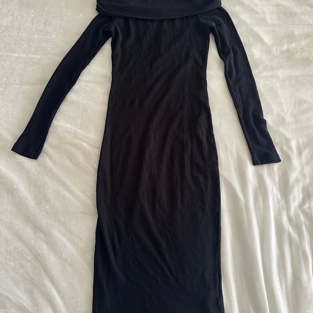 NWT JAMES PERSE Off-Shoulder Long Sleeve Black Midi Dress | Size 0
